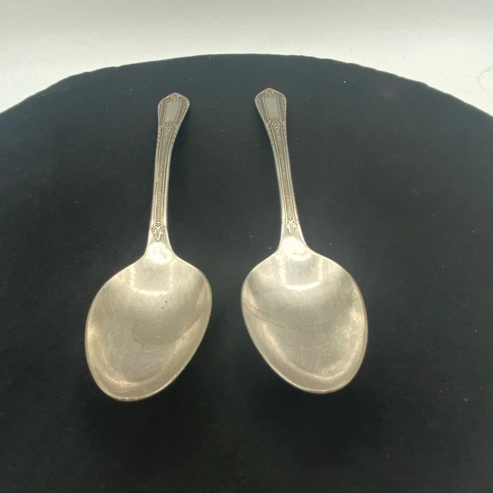 William Rogers IS Gardenia Silverplate Spoons Set of 2 Floral Art Deco 6